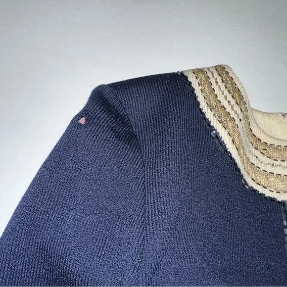 St John Evening Blue And Metallic Gold Embroidered Knit Sweater - Picture 14 of 16